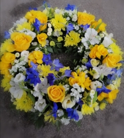 Traditional Wreath Soft yellow and blue